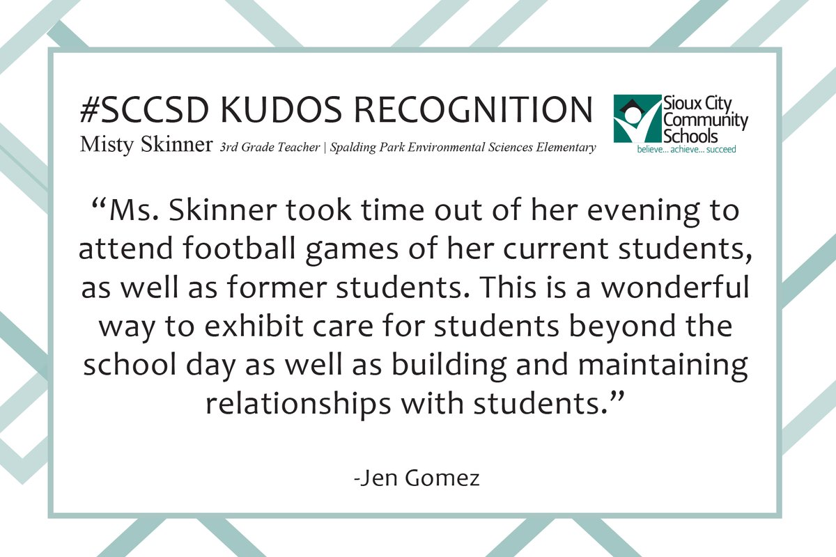 SiouxCityCSD's tweet image. #Kudos go out to Misty Skinner. Fellow staff members recognize what a positive difference she makes in the #SCCSD! #Recognition