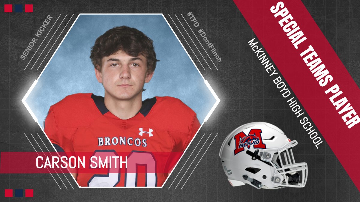 MBHSFootball's tweet photo. WEEK 5 SPECIAL TEAMS PLAYER OF THE GAME #CARSONSMITH https://t.co/pUBTlVCdHo