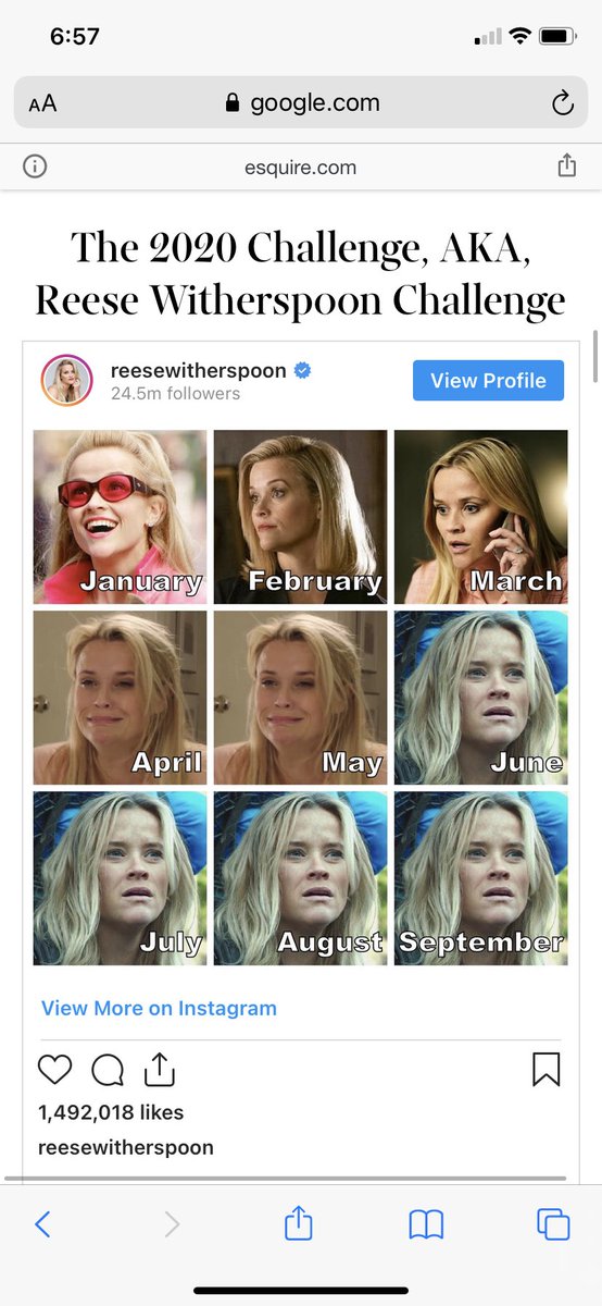 caseynwilson1's tweet photo. Easily my favorite meme of 2020, thanks @ReeseW #2020meme #reesewithherspoonchallenge https://t.co/icmURfwXPw