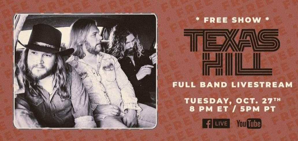 psuesma's tweet photo. Okay, y'all!  Clear your calendar for tomorrow night, Tuesday, 10/27 @8 PM EST/7 PM CST.  @texashill is streaming a full band set on #FB and #Insta.  You DON'T want to miss this one!  #CountryMusic #Trio #Harmonies #Believe ❤🎶❤🎵❤ https://t.co/KVoXDYBNSa