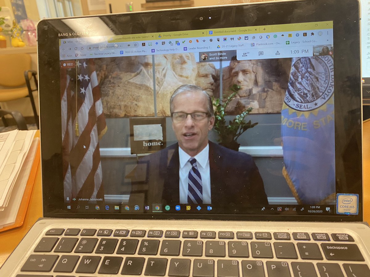 swalder7's tweet image. @SenJohnThune joined Legacy Ss today via @GoogleMeet from his office in Washington D.C. He explained his role as a Senator, shared the importance of being involved and life growing up in Murdo. Thanks for your time today to “Meet” with #FutureVoters! #TitanPride #CivicsMatters