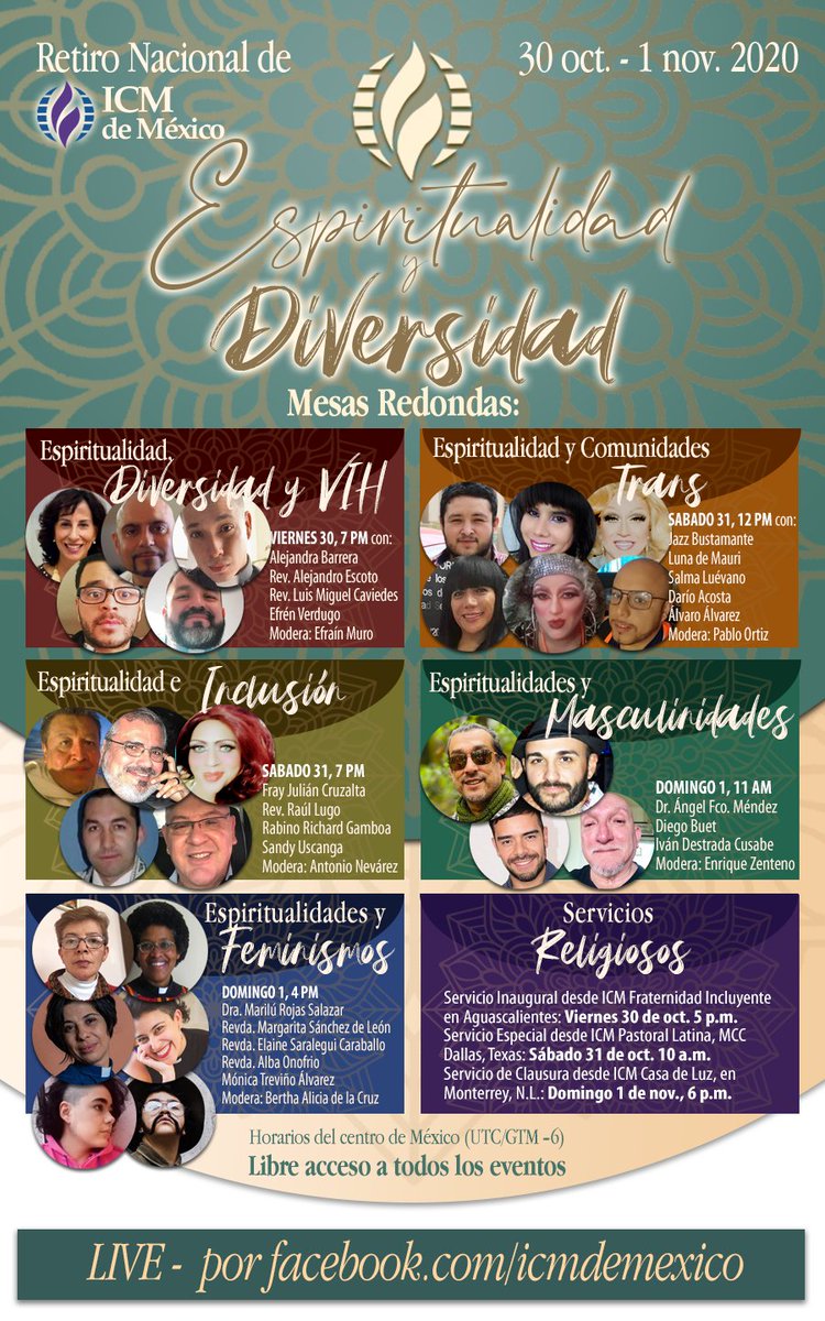 Mesas Redondas sobre #Espiritualidad #Diversidad #VIH #SIDA, #Comunidades #Trans #Inclusión #Masculinidades #Feminismos y más. #DeMantelesLargos, un tema para cada quien. #LibreAcceso por fb.com/icmdemexico