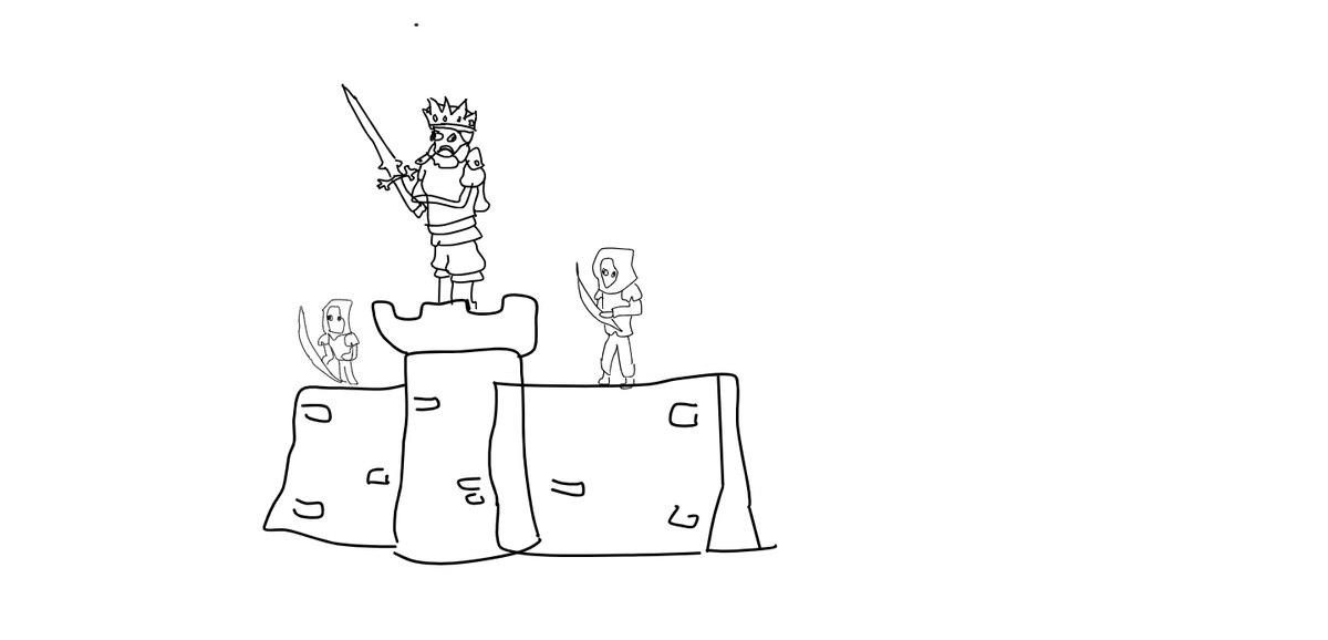 MegaBomb8's tweet photo. @PickleRicksLife @anthony16203800 @LandfallMax @LandfallGames I actually have an ability idea for the king. I really, REALLY tried to make it seem as Medieval like as possible. A wall that the king summons under him. Also, I rushed this drawing. Don't judge me. https://t.co/KuFSl4m8lf