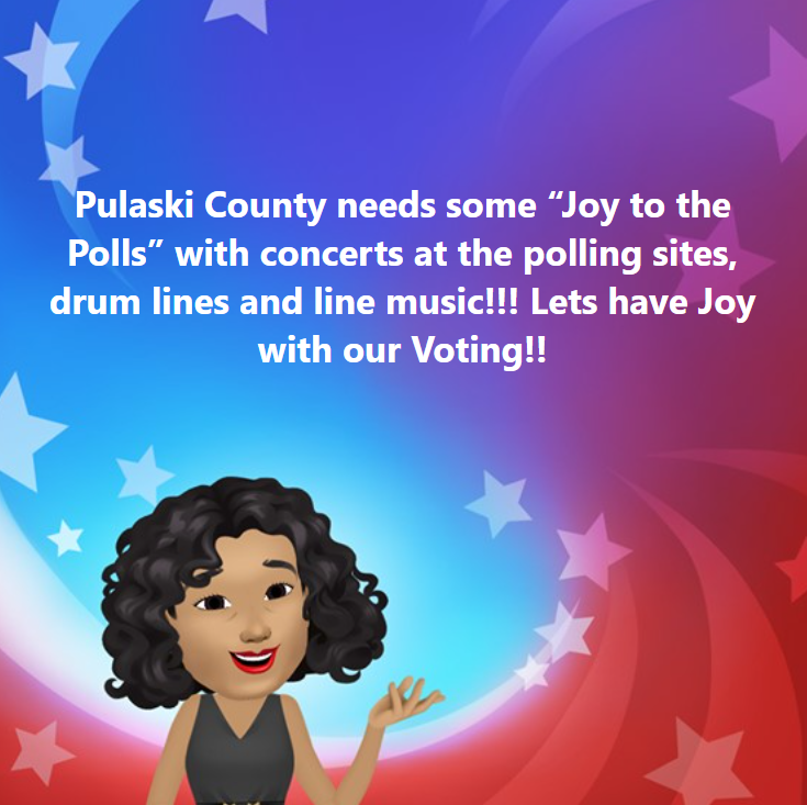 IndivisibleLRCA's tweet photo. From our hard-working @PulaskiClerk. Who can make her #JoyToThePolls dreams come true??? 🕺🏻💃🏻
#ARVote #GoVoteAR https://t.co/Uzqfe5dNmZ