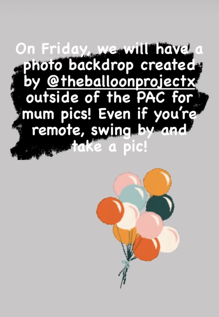 Fun photo backdrop coming this Friday! It will be by the PAC so in person and remote students can take a pic in spirit wear!