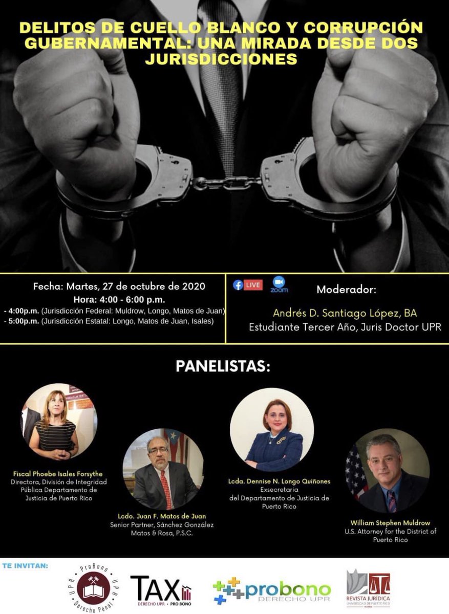 compromiso Cambio Artista Twitter \ Escuela de Derecho على تويتر: "Simposio de crímenes Tributarios y Delitos de Cuello Blanco: 27 al 29 de octubre 2020 a las 4:00pm por Fb live @Derecho_UPR @taxprobono @revjurupr #CelebrateProBono # compromiso Cambio Artista Twitter \ Escuela de Derecho على تويتر: "Simposio de crímenes Tributarios y Delitos de Cuello Blanco: 27 al 29 de octubre 2020 a las 4:00pm por Fb live @Derecho_UPR @taxprobono @revjurupr #CelebrateProBono #