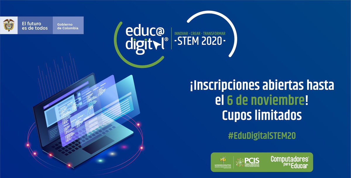 CompuParaEducar's tweet photo. .@CompuParaEducar llega con #EducaDigitalSTEM2020, un evento 100% virtual para todos los docentes del sector oficial. Inscríbete en https://t.co/4NzB6qGkSw y accede al mundo de la innovación - creación - transformación. https://t.co/5viglpeQgh