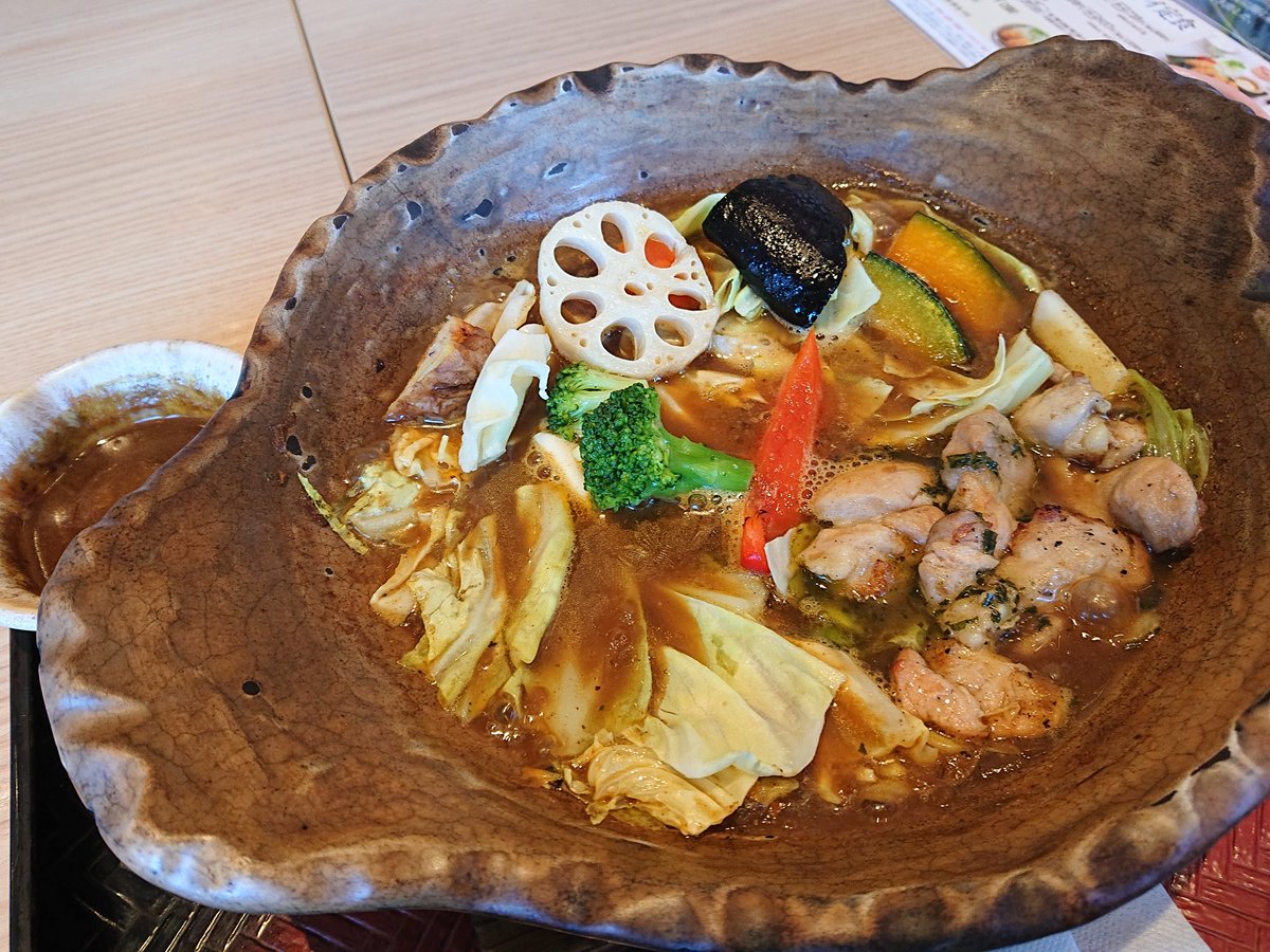 Sakura286 旭川 大戸屋 旭川永山店 定食チェーンのスープカレー 8種の野菜とバジルチキンのスパイシースープカレー ひとくちカレーを頂きました スープカレー部 スープカレー 北海道旭川市永山3条6丁目63 2