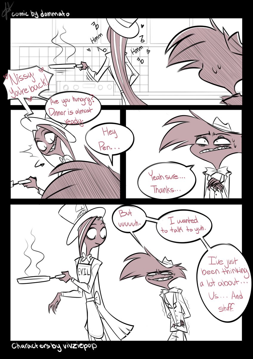 Oh god I'm so nervous about posting this, but here it is!!! I worked so fucking hard this, so please be nice. XD 😅😅😅#Pentniss #sirpentious #arackniss #HazbinHotel #hazbinhotelcomic https://t.co/co0b1Hrvwx