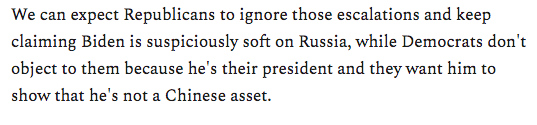 We can expect this to create political pressure on the Biden administration to escalate cold war aggressions against Beijing, which Biden will happily do since he is a virulent China hawk.