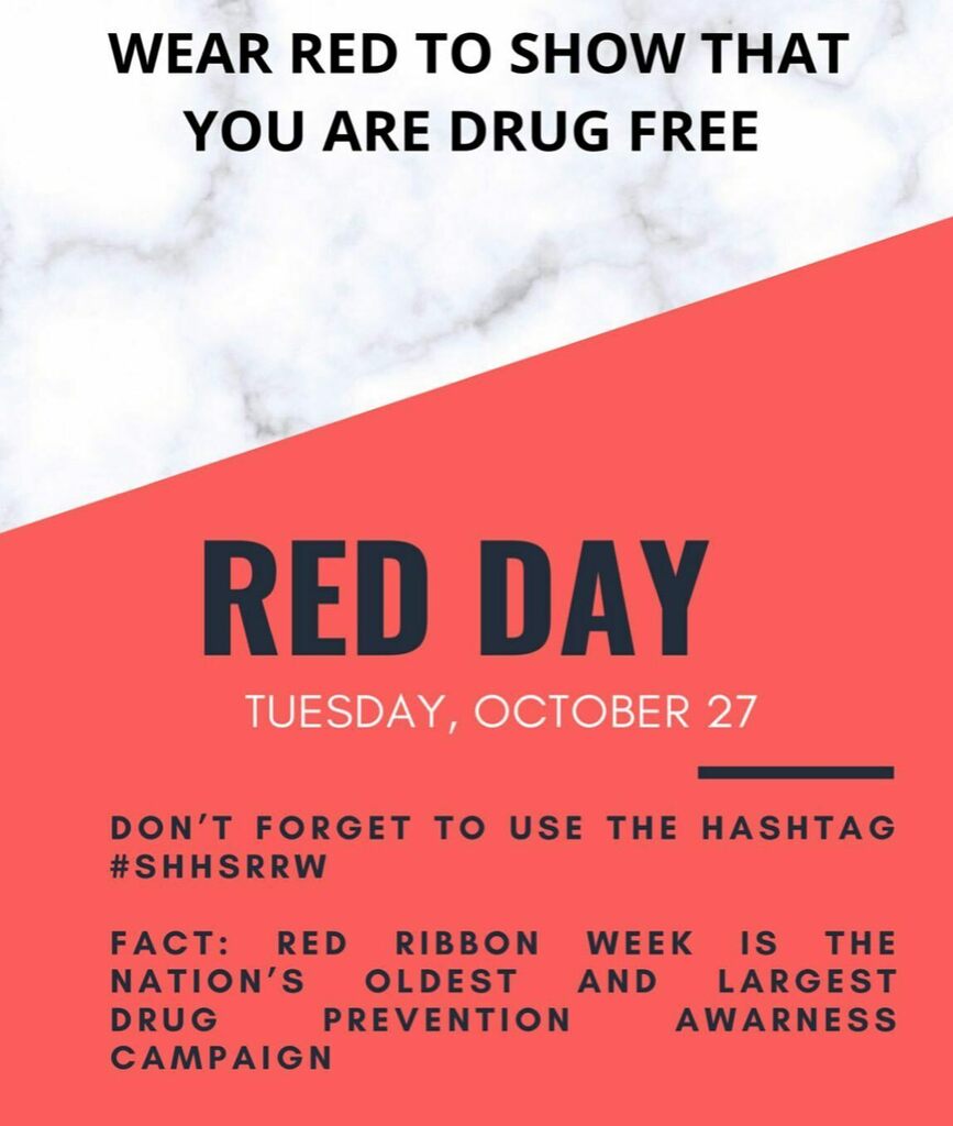 SHHSASB's tweet photo. Tomorrow we will be wearing RED for Red Ribbon Week!! #shhsrrw #knightsdoitright https://t.co/dGncJ5HjIT