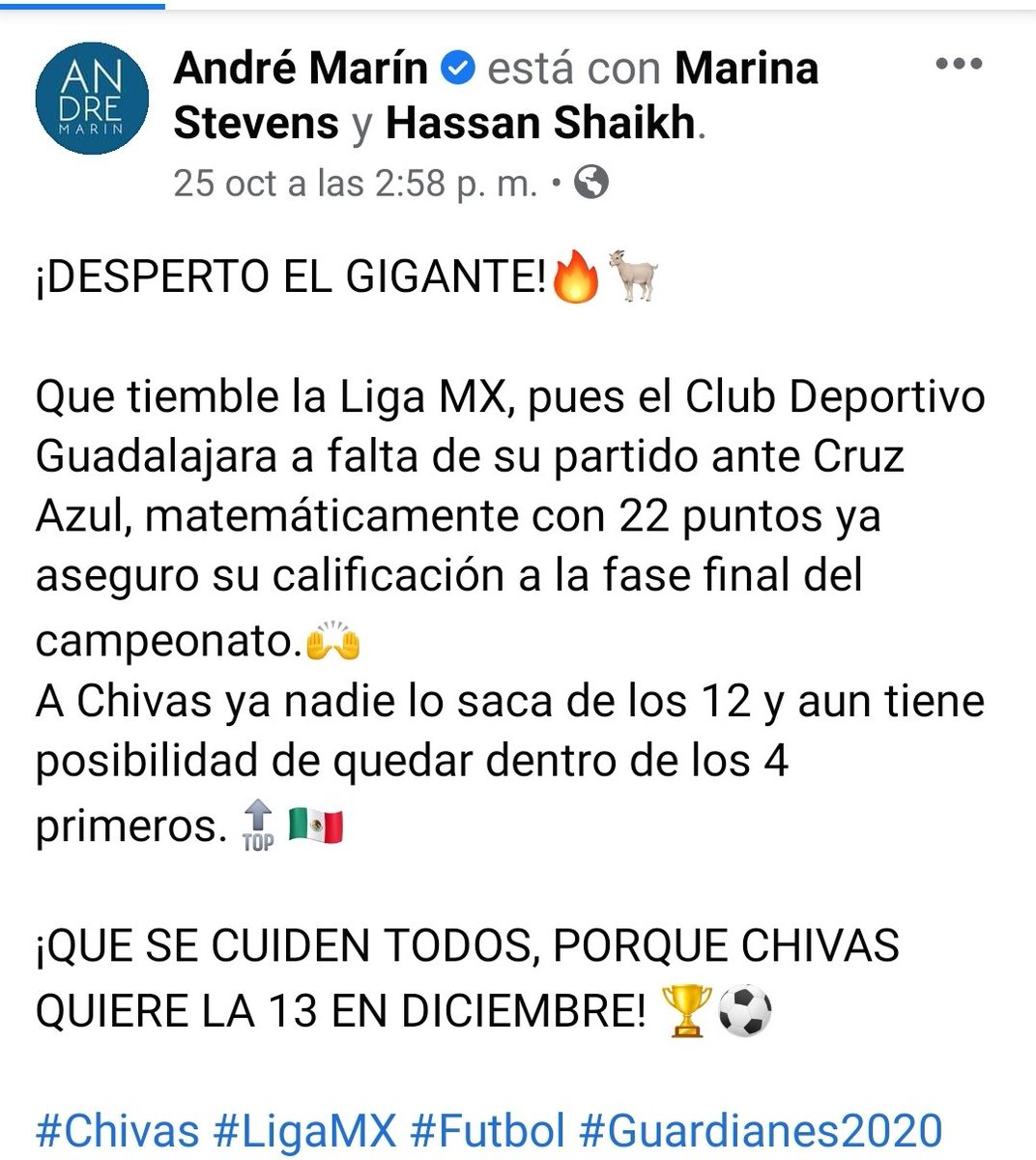 luisgamar's tweet photo. @albertolati @Salimgol diganle a @andremarinpuig el fue de los periodistas q dijeron q cuidado con chivas y festejaron q ya habían calificado a la liguilla con un torneo mediocre y hoy los critica y dice q clase de periodista festejaria eso q no sea doble moral https://t.co/jNezi9vfrs