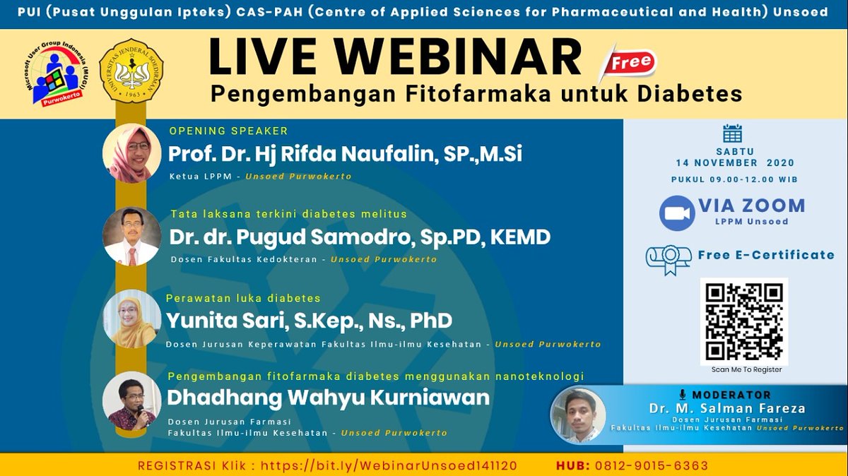 MugiPurwokerto's tweet photo. Hallo sobat MUGI Purwokerto 
🤗
Bulan ini kita ada webinar nih 😁 Berkerjasama dengan LPPM Unsoed Purwokerto membahas Pengembangan Fitofarmaka untuk Diabetes dengan pembicara Dosen - dosen keren 🤩
Yuk join https://t.co/qYXEy0CUtc

#Webinarkesehatan
#LPPMUnsoed
#MUGIPurwokerto https://t.co/YO7X0ixL4K