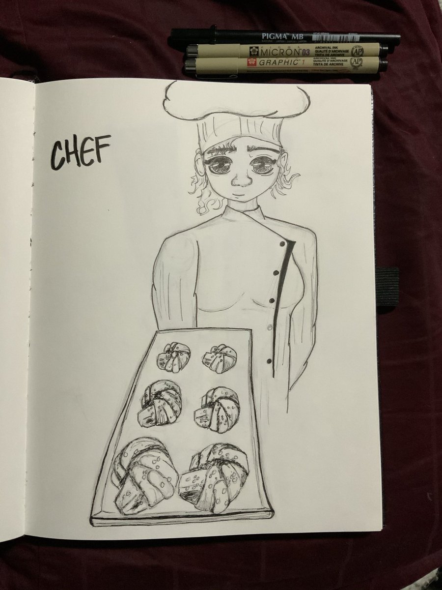 vev_ARTfulness's tweet photo. Truly been baking up these cardamon knots!  I guess this makes me a chef?!  Day 22: Chef @inktober @sakuraofamerica #inktober2020 #inktober #inktober2020day22 #chef #inktoberchef #inktober2020chef #sakurapigmamicron #ArtistOnTwitter #artistofinstagram https://t.co/CcxSWeHS0W