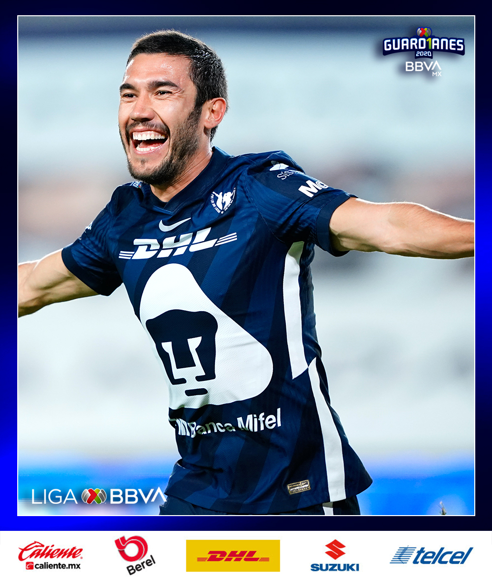 LigaBBVAMX's tweet photo. ¡Uno más para Vigón! ⚽

@jpvigon anotó su tercer gol en el #Guard1anes2020. El mediocampista juega esta noche su partido 30 con @PumasMX, escuadra con la que ha marcado en seis ocasiones.

#PorLaSaludDeTodos ➡️ #Guard1anes2020 ⚽ #LigaBBVAMX 🐾 https://t.co/YDuJDKzIhB