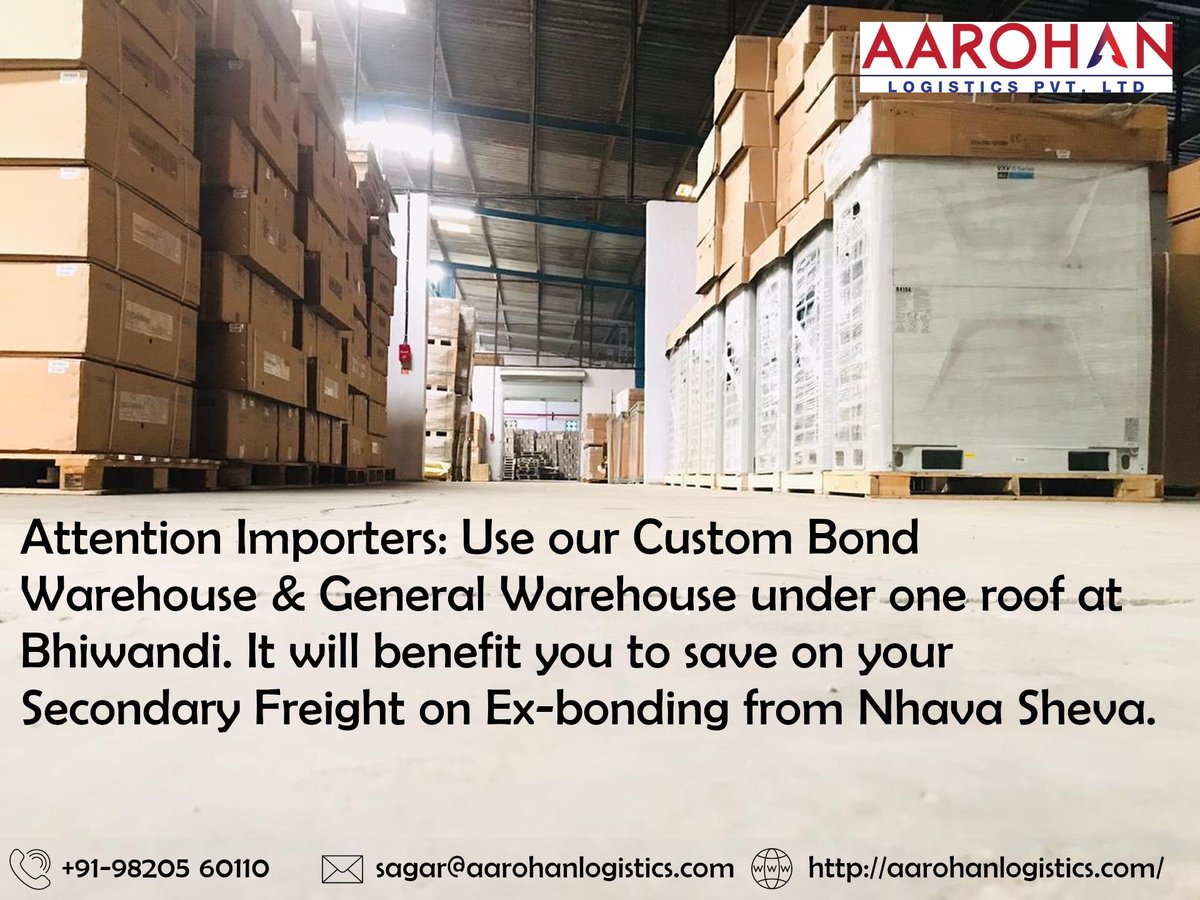 AarohanL's tweet photo. Importers, we offer our Public #CustomBondWarehouse and General Warehouse under one single roof. It will benefit you to save on your Secondary Freight on Ex-bonding from Nhava Sheva. 
Email: sagar@aarohanlogistics.com
https://t.co/kAS9m4v7qV or Contact us: +91 98205 60110 https://t.co/y2CAThRuVD