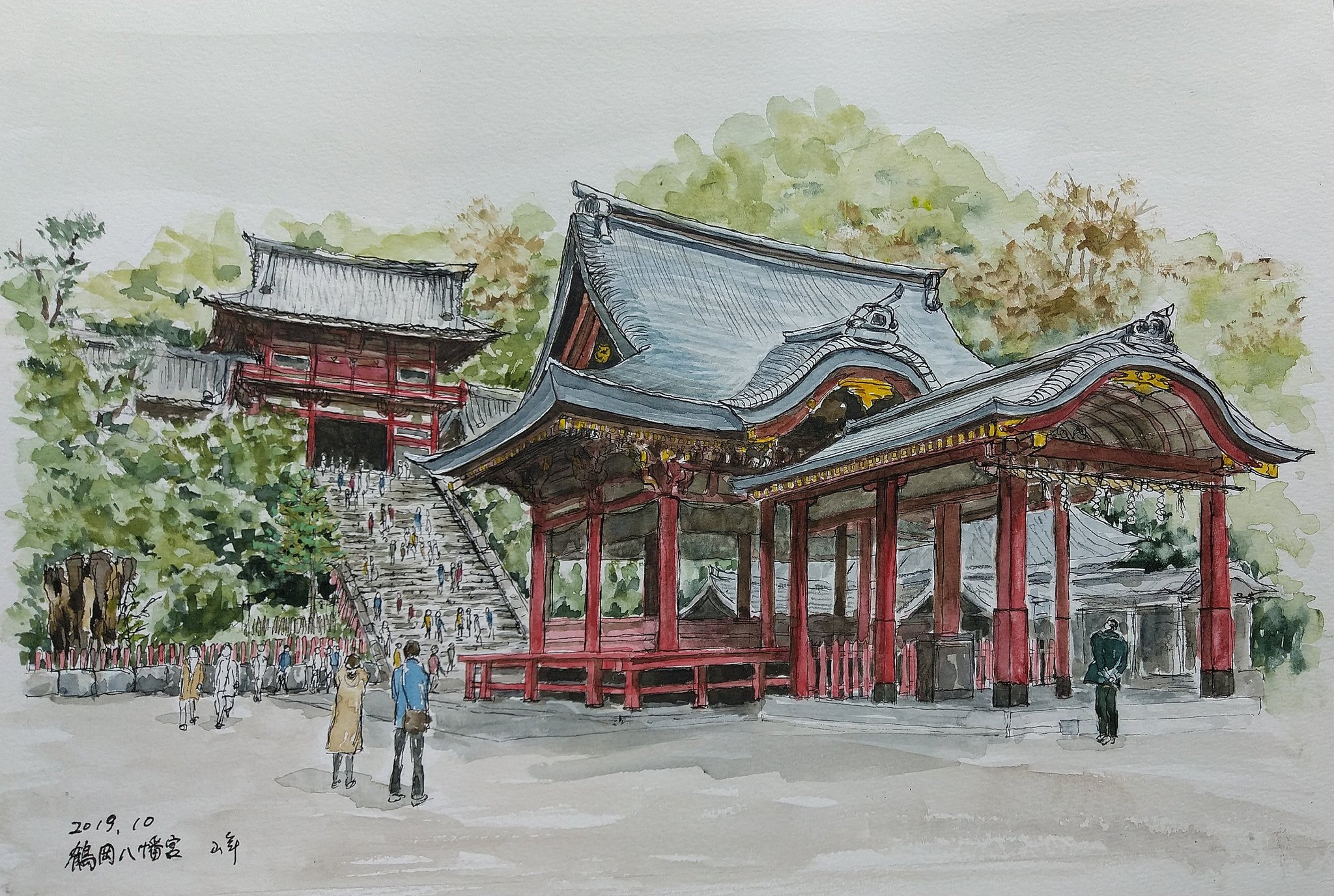 水彩画鎌倉八幡宮( 額装済み) 小森 藍… (小林 峰) on X: 