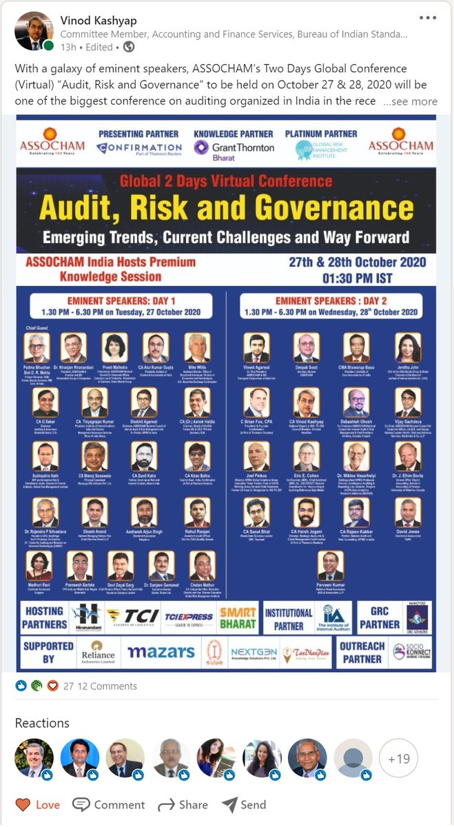 Vinkashyap's tweet photo. Attendees will be listening on some of the topics in this conference for the first time Viz: Internal #Controls in #Blockchain, #Data #Integrity #assurance , #ContinuousAuditing, #AuditDataStandards, #AuditDataAnalytics. Check out more at: https://t.co/aAKucrUqPc
#ICAI https://t.co/y1C1uDlXJt