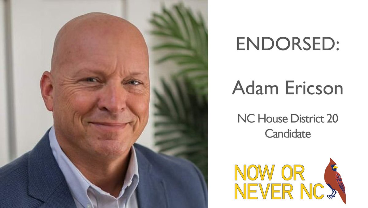 Endorsed!

Adam Ericson (HD20, Wilmington, New Hanover County)

GOTV for <a href="/ElectAdam_HD20/">Elect Adam Ericson</a> here:
mobilize.us/adamericsonfor…

More info:
electadamericson.com
nowornevernc.org/GOTV
