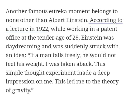 btw the story of Archimedes, coined the term "Eureka" will explain this. Several millennials later, Newton, getting dinged on the head with an apple discovering gravity was described as eureka moments. So, you can see Haruto and the falling apple.