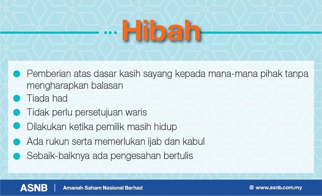 kewangangraduan's tweet photo. Hibah vs Wasiat vs Faraid

Ketiga-tiga ini merupakan instrumen perancangan dan pengurusan pembahagian harta.

Anda sudah merancang perwarisan pelaburan?

#ASNBpilihanpelaburbijak https://t.co/SHZfDShvB0