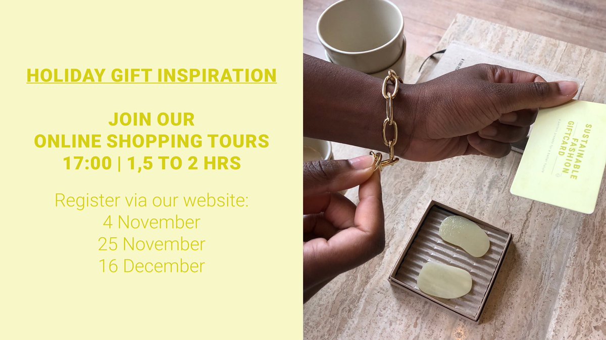 To inspire you, we organise online shopping tours on 4 and 25 November and 16 December. Register and join here: sustainablefashiongiftcard.nl/pioneer/online…

#sustainablefashion #shoppingtour