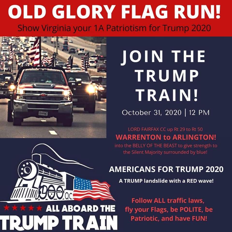 #Arlington and #NoVA beware of a Trump caravan driving through your town on October 31st. These caravans often brandish firearms and intimidate POC and other minorities. #DCProtests #FuckTrump #BlackLivesMatter https://t.co/iLYv6FZksN