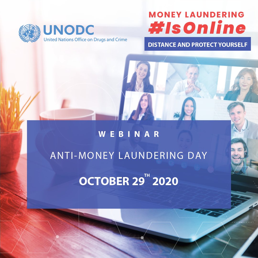 UNODC's tweet photo. Do you want to learn more about money laundering? On Nat'l Anti-Money Laundering Day in 🇧🇧🇯🇲🇧🇿🇬🇩🇹🇹, take part in this webinar in English:
🗓️29 October
⏱️GMT-6
 ℹ️ https://t.co/KtvUsXEMm7 
Money laundering #IsOnline. Distance &amp; protect yourself https://t.co/OOoNx5Hh36