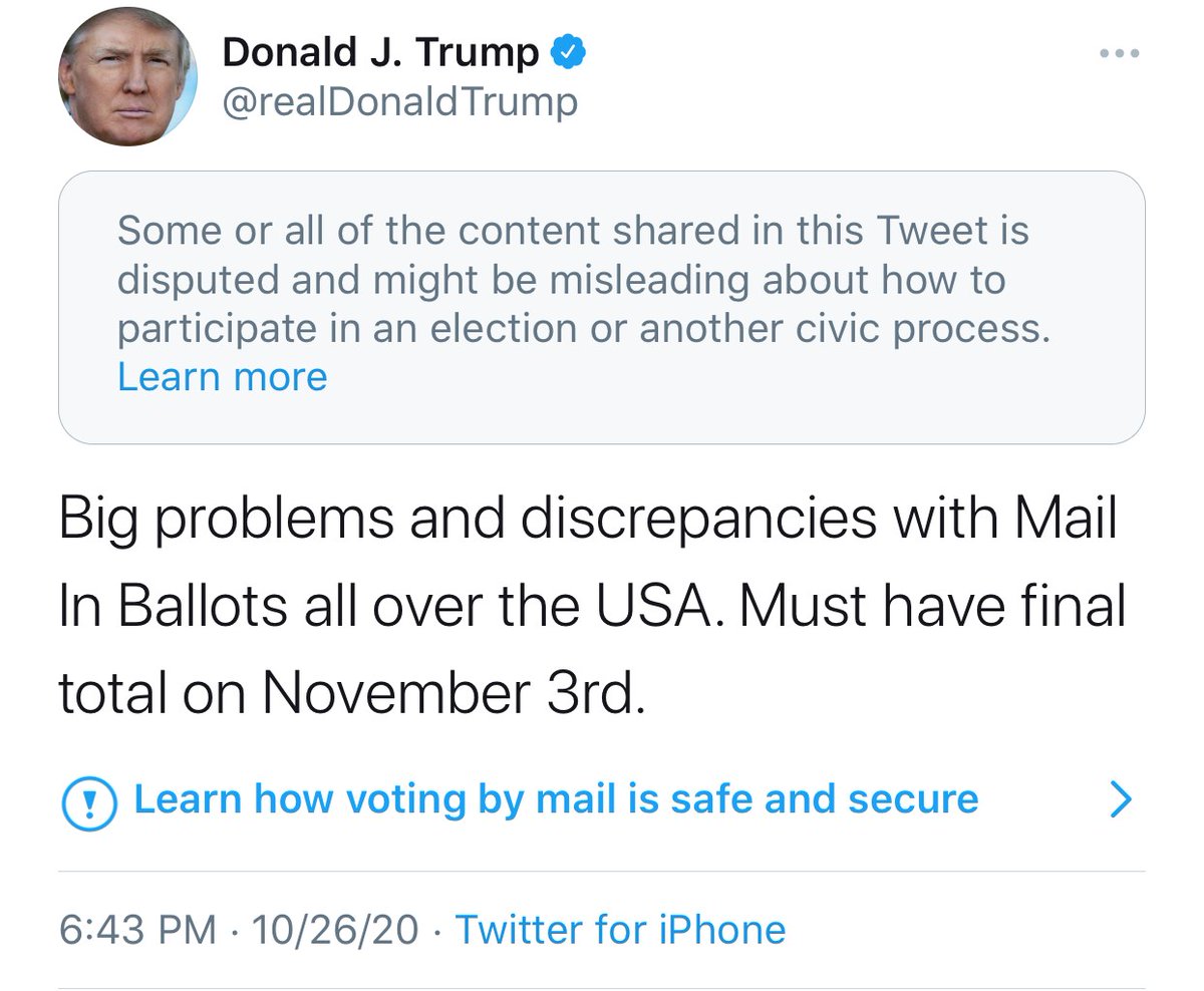 1. In response to the President's claim that we "must have final total" election results *on* Election Day, here's a  #thread on how and why presidential elections *actually* work under state and federal law — and why, in fact, we've *never* had final results *on* Election Day.