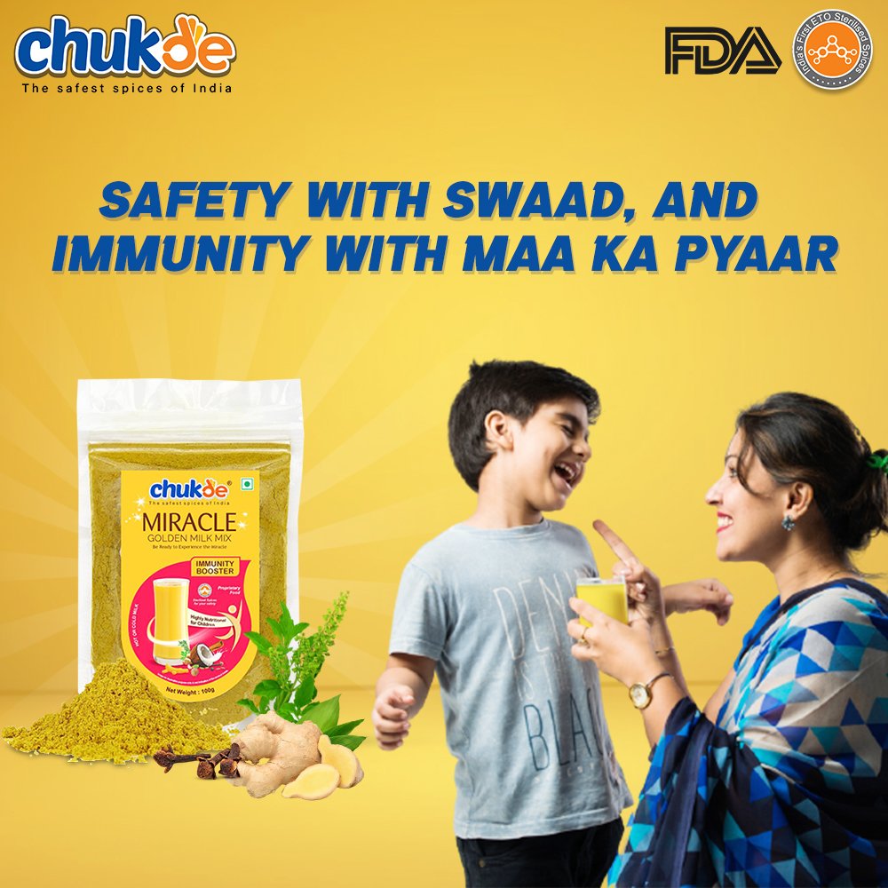 ChukdeSpices's tweet photo. The kids need it, and they will love it. 

Chukde Miracle Golden Milk Mix is full of super healthy ingredients that will give you and your family the much-needed immunity and strength to fight off seasonal infections. 

#ChukdeSpices #SafetyWithSwaad #HealthyLiving #TurmericMilk https://t.co/ElUIk2p7rd