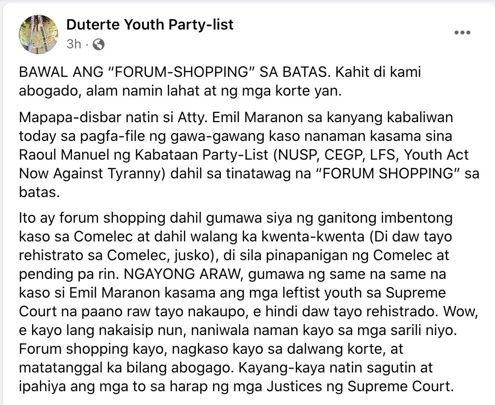 It came to my attention that DUTERTE Youth and minions have been working very hard to have me cited for contempt and for my disbarment. Ako, I think this way, if scums try so hard to shut me up, then I must be doing something right. https://t.co/33HhLn0Aye