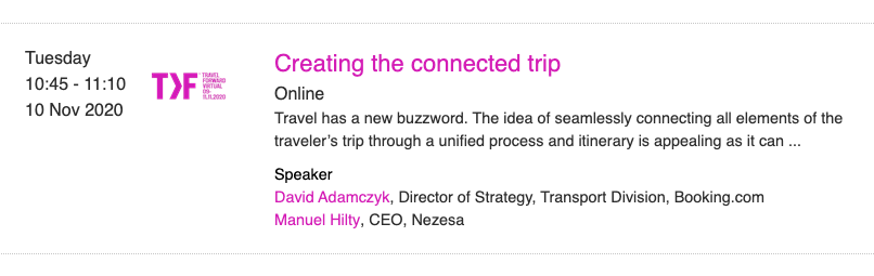 nezasatravel's tweet photo. Since the beginning we are striving to make it a reality: the #ConnectedTrip. Very excited to discuss this with @bookingcom in exactly two weeks @Travel_Forward_ 
Hope to see you all there, don't forget to register for @WTM_London https://t.co/VbWsckt0Kt 
#tripplanning #travel https://t.co/STj4OvRaa9