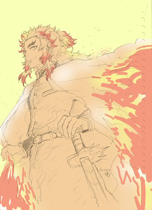 いのもとりかこさんがTwitterに投稿した煉獄杏寿郎(鬼滅の刃)のイラスト。