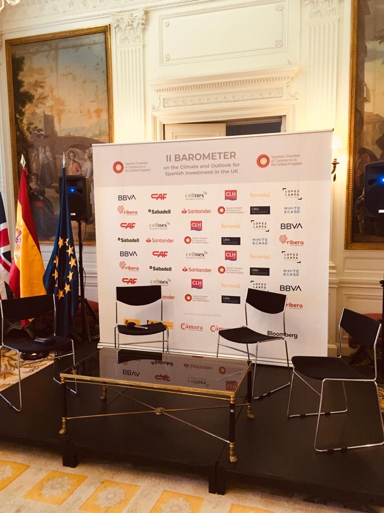 SpainChamberUK's tweet photo. Everything is ready at the @EmbSpainUK for our launch of the II Barometer on the Climate and Outlook for Spanish Investment in the UK. Tune in via our Youtube Channel to follow the event live! #IIBarometerSCC https://t.co/aV27dZXGpx https://t.co/A0zvCxlwKI