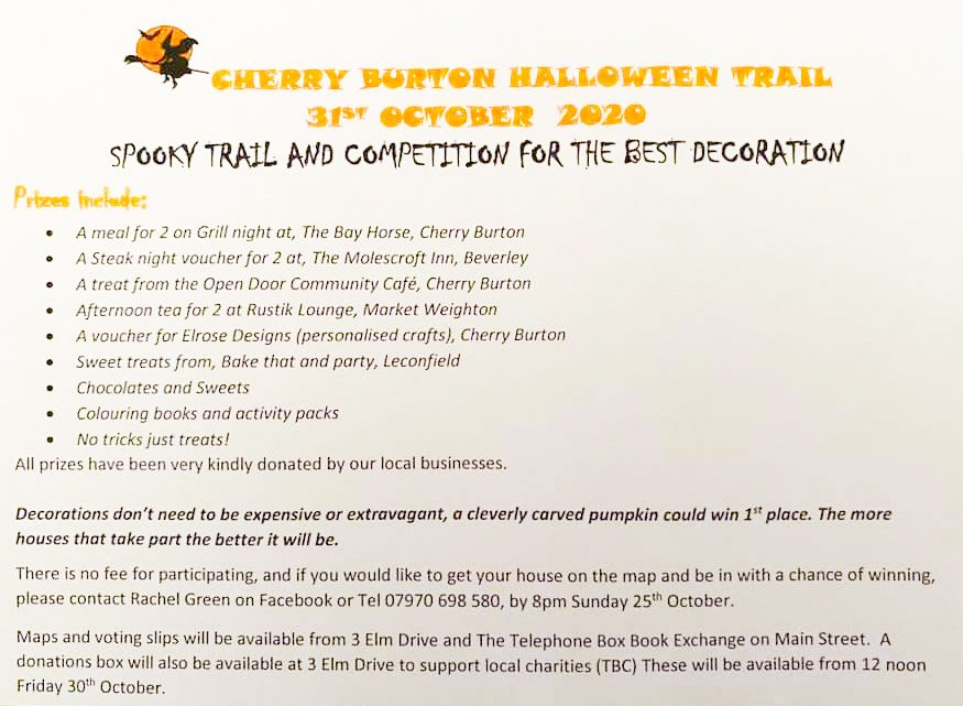 Fancy something a little bit different this #Halloween?

Why not try the Halloween Trail in Cherry Burton?!

#SecretYorkshire #Halloween2020 #Yorkshire #CherryBurton #EastYorkshire #Autumn #DaysOut #Free