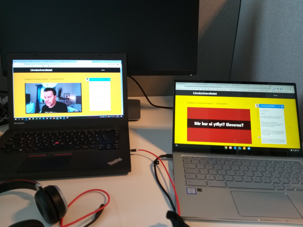 Första webbsända digitala kompetensdagen, håller koll så att båda spåren flyter på. Förskolespåret och Skolspåret sänds från @Linnéuniversitetet och är samarbete med <a href="/AVMKron/">AV-Media Kronoberg</a> .#digdag2020