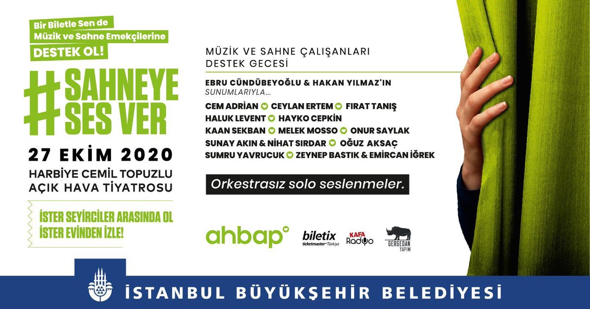 Bu twiti okuyan değerli dostlarım!
Yardımınızı istiyorum.
Sahne ve müzik emekçilerine söz verdik ve bu gece programımız var.
Gelemeyenler 53 tl’lik “DESTEK BİLETİ” alabilir. Haydi durumu olan bu linki tıklasın!🙏🙏🙏

biletix.com/etkinlik/ZD123…