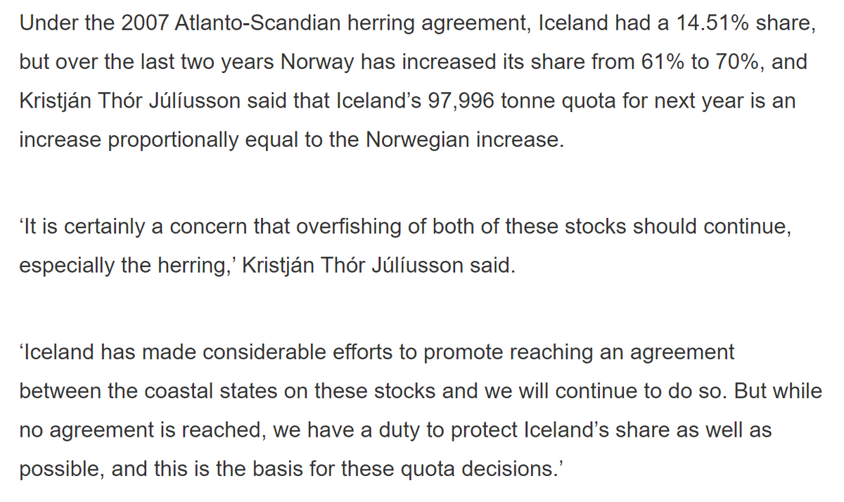 We have clear precedent for this, for example these statements on the 2019 quota. Norway wants a higher share, but rather than accommodating, Iceland also raises theirs. So the UK can say it will follow advice on quota, but this means very little without an agreement on shares.