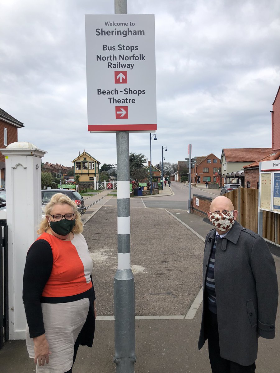 BitternLine's tweet photo. We are pleased to have provided signage at @greateranglia #Sheringham Station to help guide visitors to the town find the shops, beach, @SheringhamLT &amp; @nnrailway as well as the bus stops for @SandersCoaches #CoastHopper service #CommunityRail more info: https://t.co/JCsifxqhJ4 https://t.co/3yTqmz0uVv