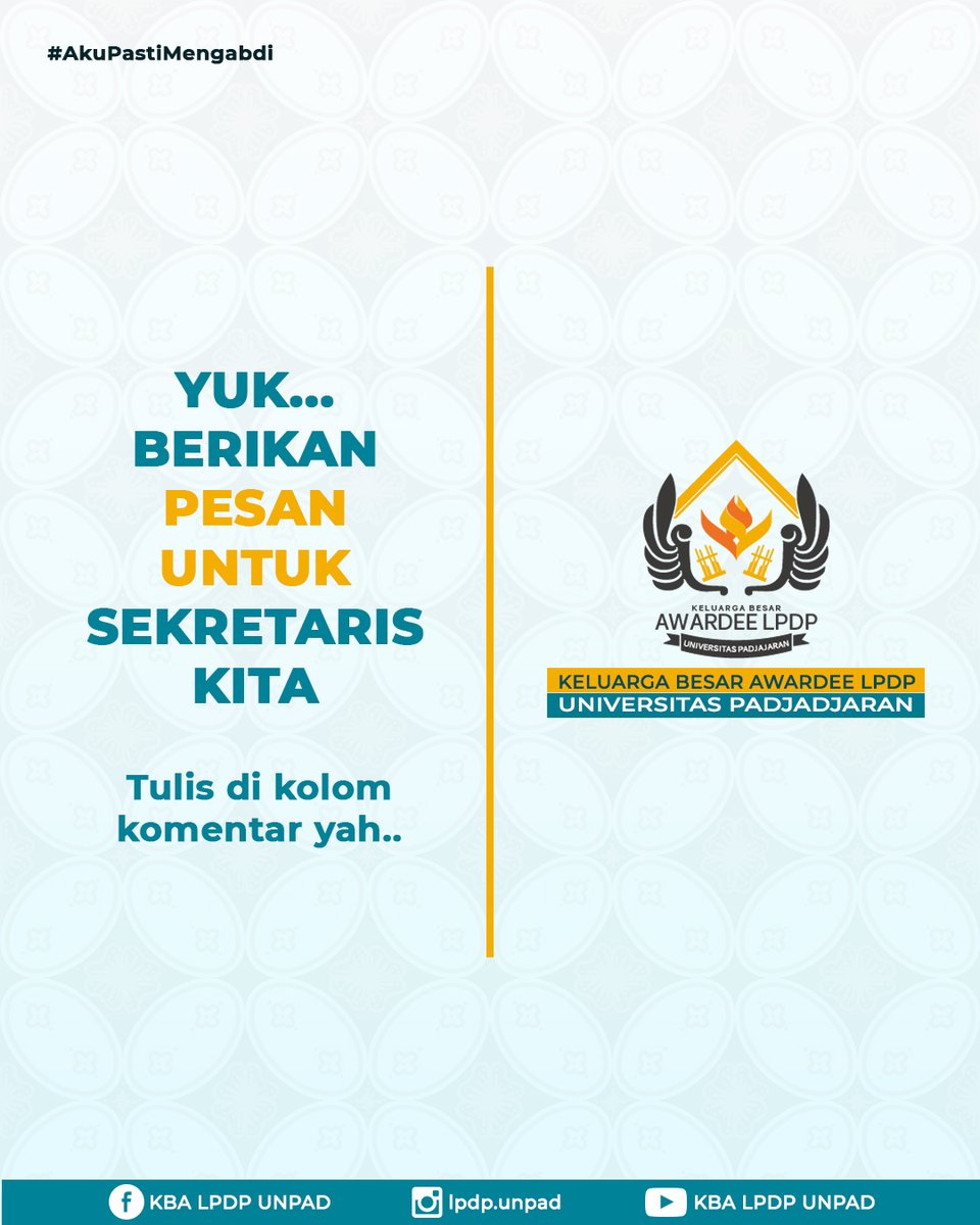 lpdp_unpad's tweet photo. [Sekretaris]⁣
⁣
Halo Akang-Teteh, kenalan yuk dengan Sekretaris Kebay satu ini (kece baday) kang Ridwan. Selain membantu dan mensupport Lurah, Akang Ridwan juga bertanggungjawab untuk setiap kegiatan administrasi dan tata kerja organisasi KBA ini lho. ⁣ https://t.co/tInzTrCxdW