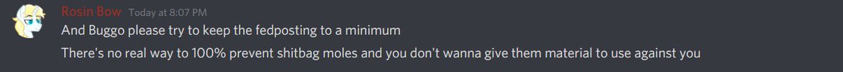 Etherium Apex has actually been forced to call out Buggo's behavior when it begins to reflect back upon him negatively."Fedposting" means calling for violence, a reference to the right's term for federal infiltrators that call for violence to expose and bait extremists.