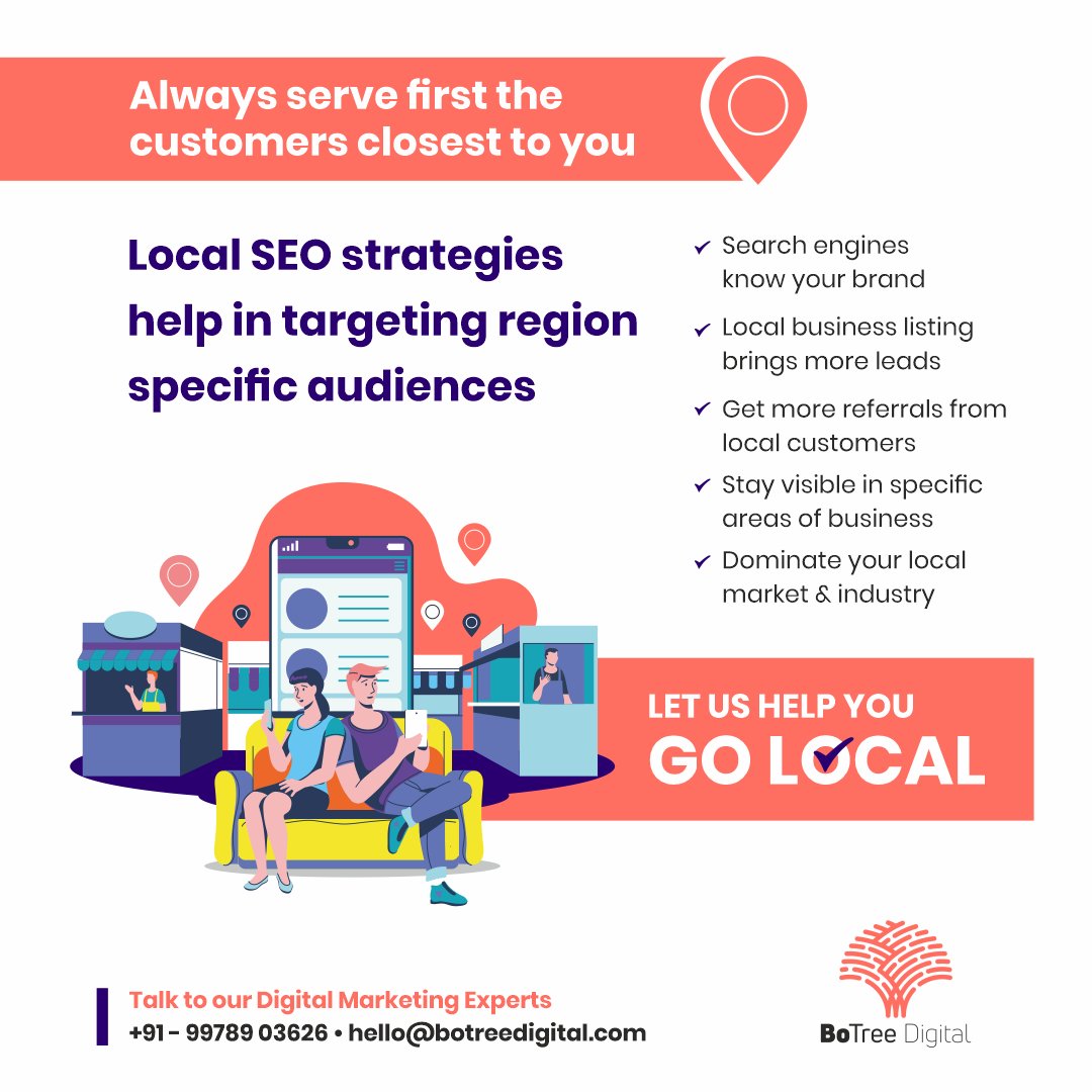 BoTreeDigital's tweet photo. Becoming global starts with going local. Target your nearest customers with #localSEO services from #BoTreeDigital and become a market leader in your area.
#digitalmarketing #socialmediamarketing #socialmedia #localseoservices #localseotips #searchengineoptimization #bot https://t.co/vMCkThiK5F