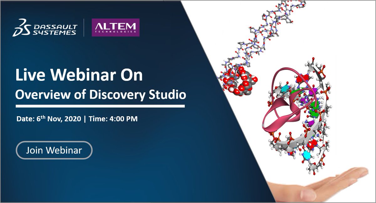iALTEM's tweet photo. Here is the upcoming Live Webinar series on BIOVIA Discovery Studio.
Register Now: https://t.co/j54XgQxsSJ
#Biovia #Discoverystudio #Structurebaseddrugdesigning #Machinelearningapproachesindrugdesigning #drugdesign https://t.co/D7RGAFjdTe