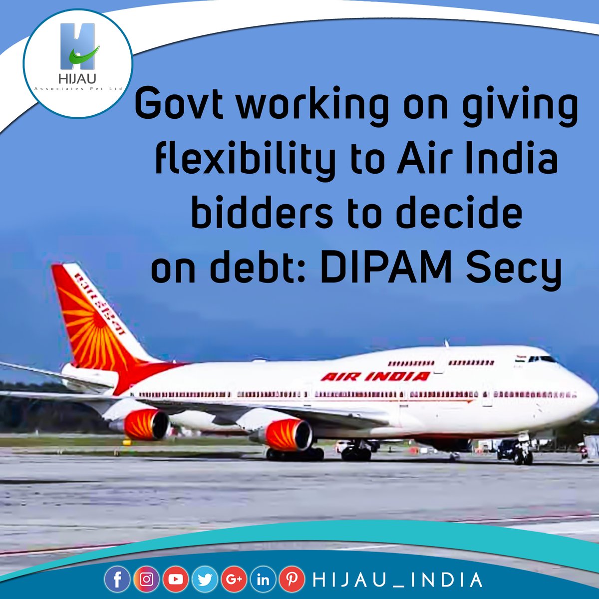 Govt working on giving flexibility to Air India bidders to decide on debt: DIPAM Secy,
#hijauindia #businessconsultant #businessideas #makeinindia #businessopportunities #newbusiness #india #businessnews #businessnewsupdates #startups #fdi #investindia #services @airindiain https://t.co/xbWBqsd1Ed