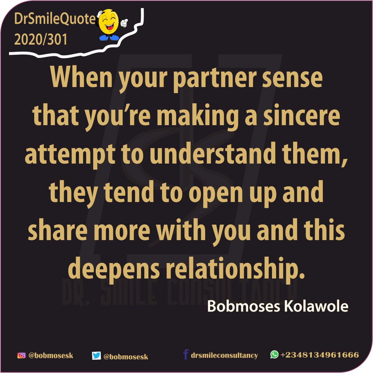 bobmosesk's tweet photo. #DrSmileQuote
#2020/301
#holyspiritinspires
#ItsaboutRelationship
#makeitwork
#StayCommitted
@bobmosesk @minister_grace https://t.co/DMSJYzSKu3