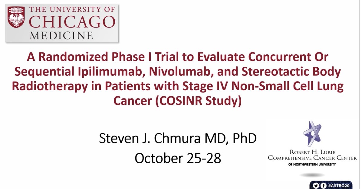 OncoRod's tweet photo. COSINR study. A randomized phase I trial of IO + SBRT in S-IV NSCLC 👏👏
Great presentation @Docace911 and discussion @SBRT_CR 

➡️first prospective clinical data on timing
✅concurrent IO + SBRT is better 
✅ORR 66%
✅safe 
➡️durable responses-OS and time to chemo NR

#ASTRO20 https://t.co/i2TfxCw4Cc