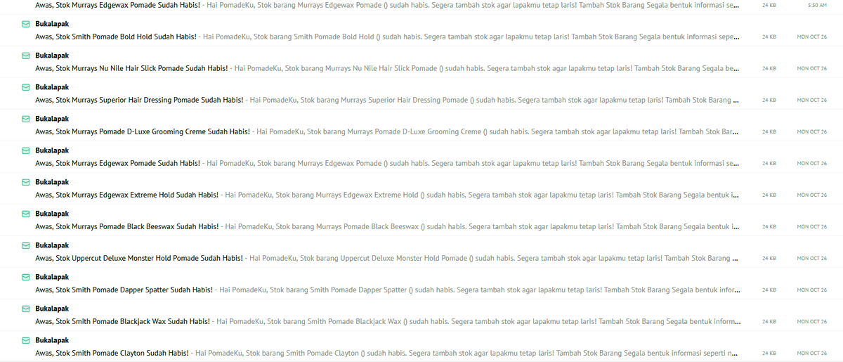 pomade_ku's tweet photo. @BukaBantuan mohon bantuannya, setiap hari saya mendapatkan email bahwa stok barang saya telah habis tetapi tidak ada orderan. Setiap hari saya memasukkan jumlah ribuan tetapi masih sama. Mohon bantuannya untuk masalah ini. Ulah seller lain pastinya ini. Trims https://t.co/Sy2JxxsBfr