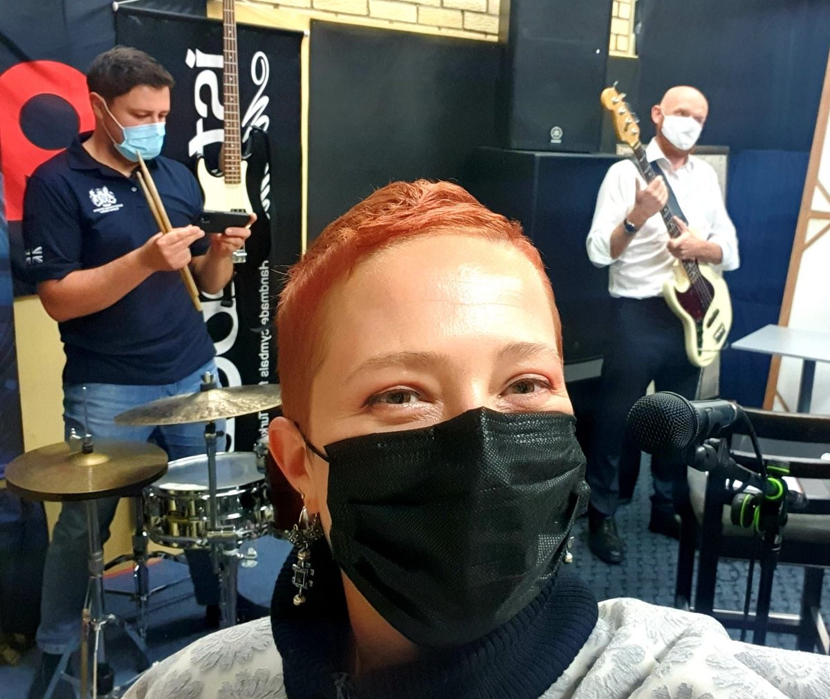 Felt good to get the band back together 🎶- socially distanced and masked, recording a song for our friends @ukinlebanon #DiplomaticInstrument #WearAMask