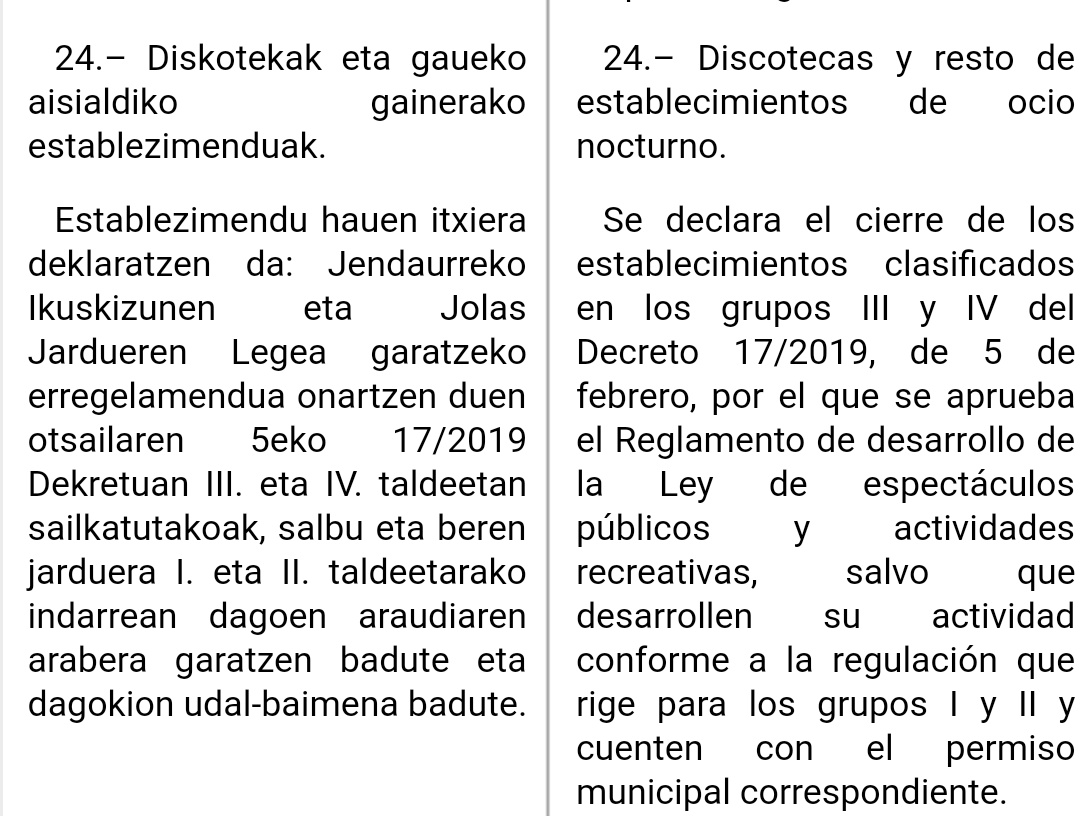 asesoria_juri's tweet photo. En #BOPV de ayer 26/10, opción de que discotecas...puedan abrir como bares...por motivos del COVID.
Atzoko #EHAA-n, 10/26-koan, diskotekak...ireki ahal dira tabernen...modura, COVID dela eta: https://t.co/3X9QakZzpa