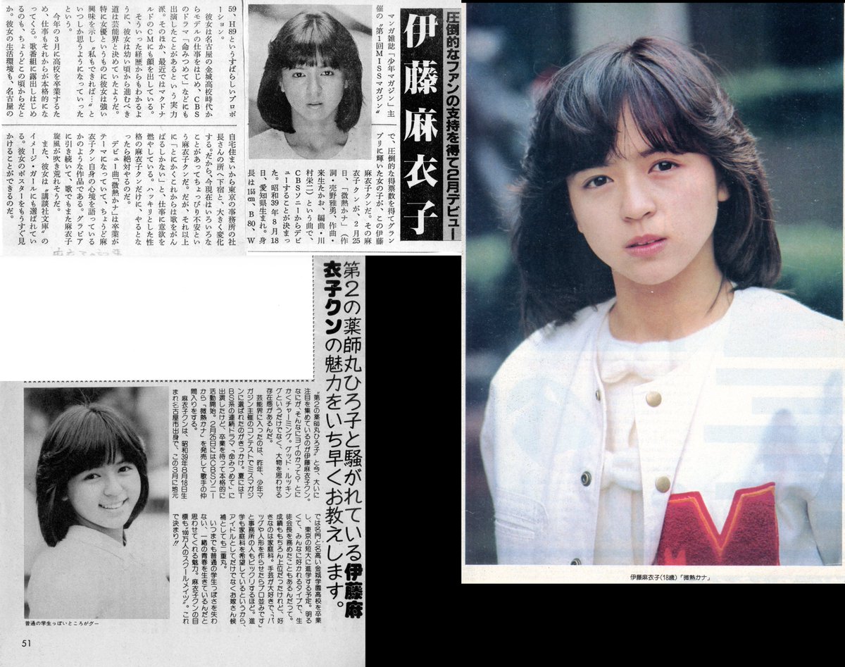 ピロ Piro 1980年代アイドル雑誌記事 伊藤麻衣子 さんの記事切り抜き どの雑誌の切り抜きかは不明です いとうまい子